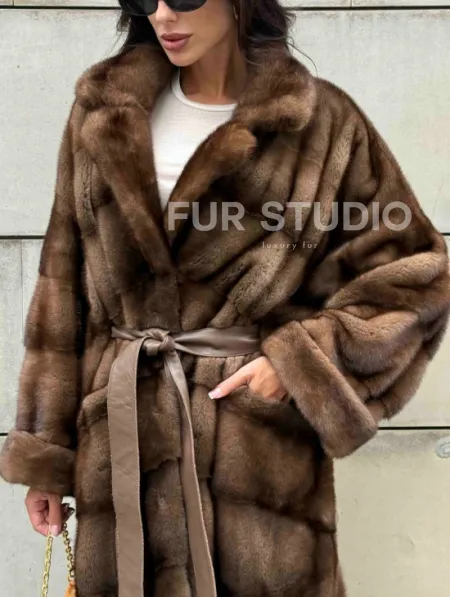 Кимоно шуба английский воротник - цвет соболь - фото 3