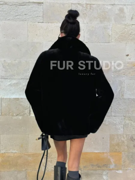 Черная косуха (куртка) из скандинавской норки - фото 11