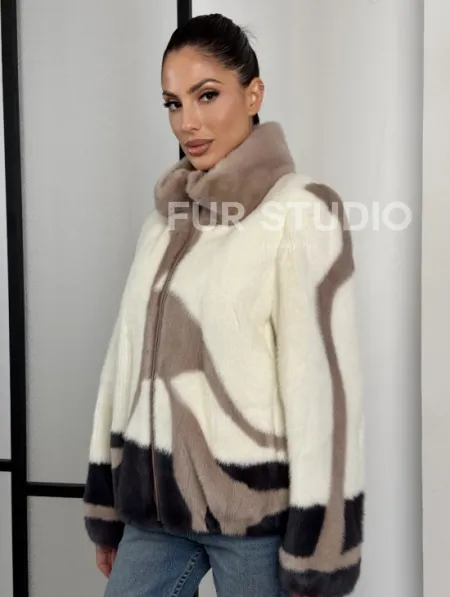 Норковый бомбер на молнии стойка воротник - фото 5