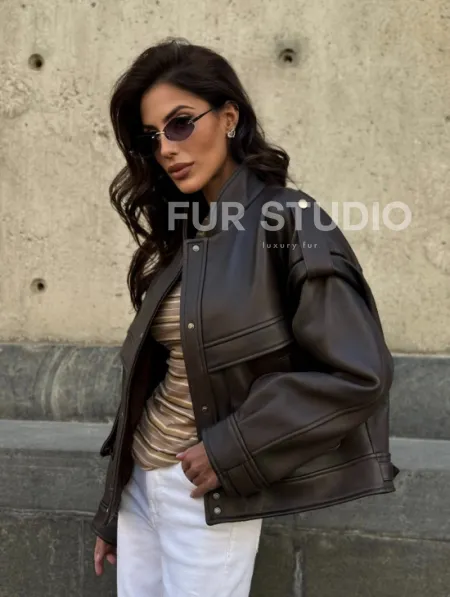 Кожаная коричневая куртка Retro Vintage - фото 11