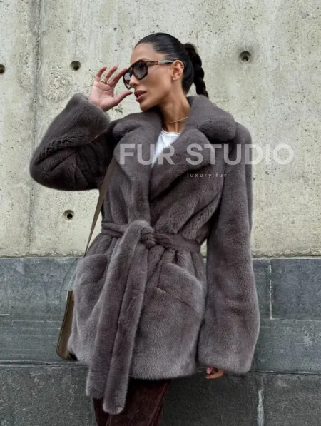 Норковая шуба лавандового цвета - VELVET - фото 12