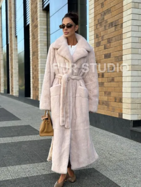 Шуба норковая - пальто с поясом, классика - фото 7