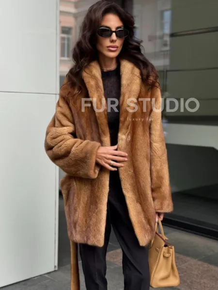 Норка жакет шалевый воротник - цвет Gold - фото 2