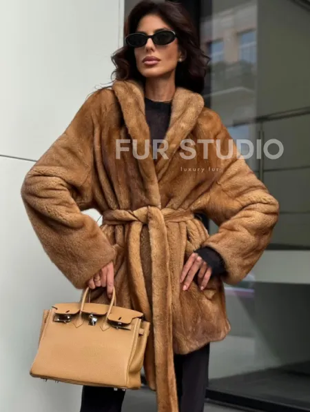 Норка жакет шалевый воротник - цвет Gold - фото 0
