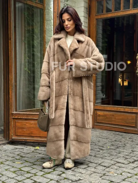 Длинная норковая шуба - цвет пастель - фото 6