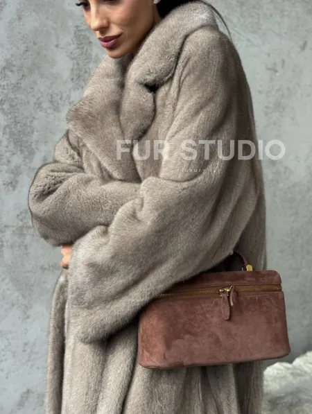 Длинная норковая шуба - цвет серый - фото 1