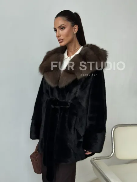 Норковый полушубок с капюшоном - летучая мышь - фото 10