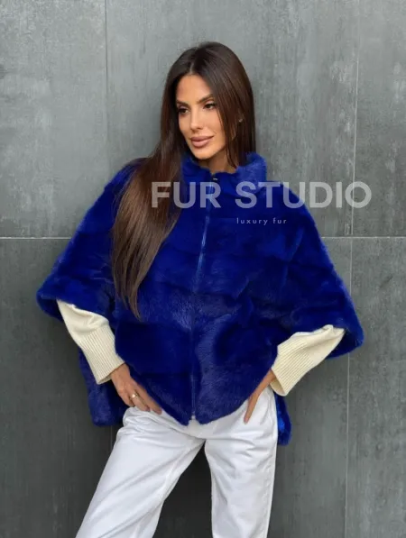 Синяя норковая кофта на молнии - фото 4