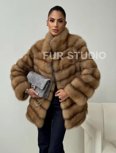 Шуба из куницы - стойка воротник - фото 5