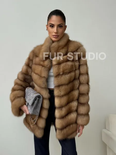 Шуба из куницы - стойка воротник - фото 7