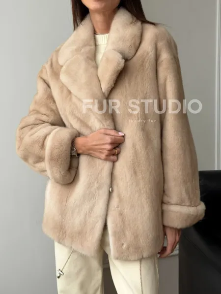 Норковый полушубок в натуральном цвете пастель - фото 4