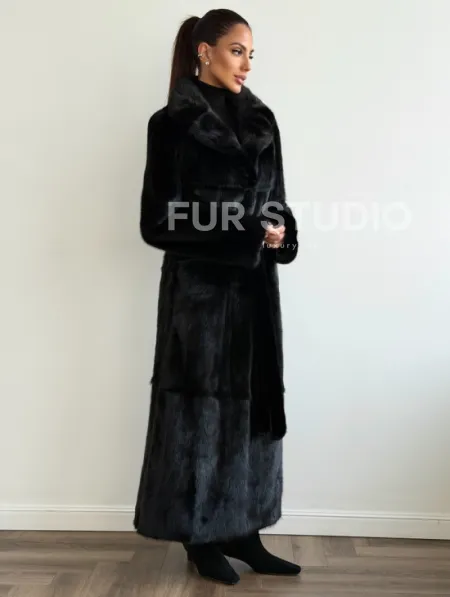 Черная шуба из меха норки - классический стиль - фото 6
