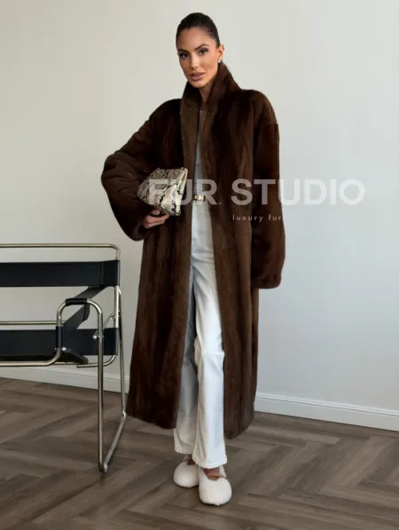 Шуба норковая в роспуск с меховым поясом - фото 3