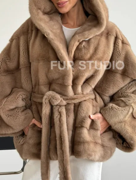 Норка пастель с капюшоном - летучая мышь - фото 3