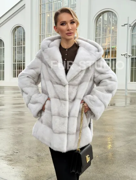 Белая норковая шуба с капюшоном - автоледи - фото 9