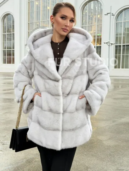 Белая норковая шуба с капюшоном - автоледи - фото 6