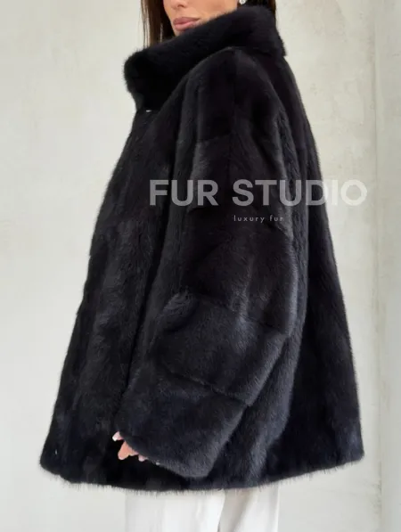 Норковый полушубок графит - стойка воротник - фото 2