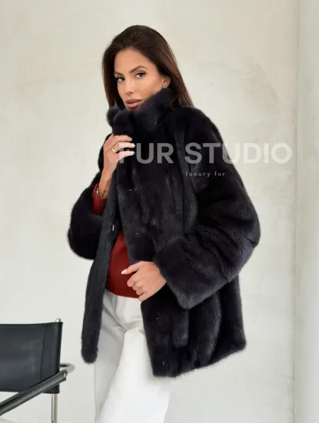 Норковый полушубок графит - стойка воротник - фото 8