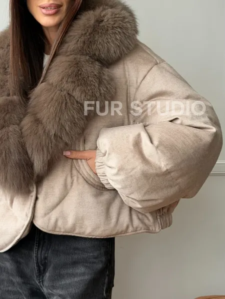 Зимний короткий пуховик с мехом - оверсайз - фото 2