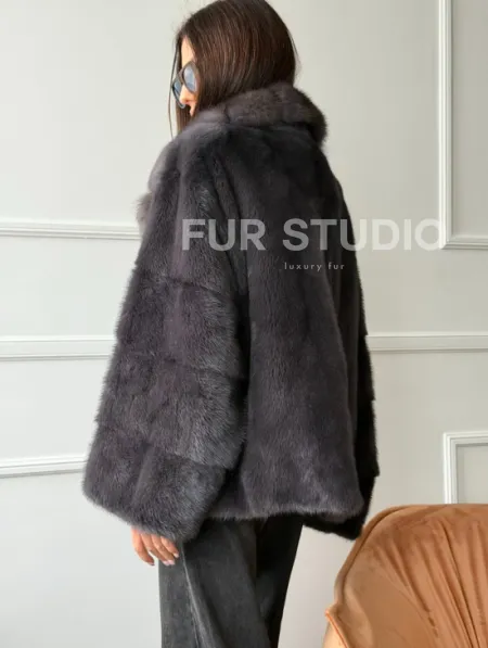 Автоледи норковая с воротником куницы - графит - фото 5