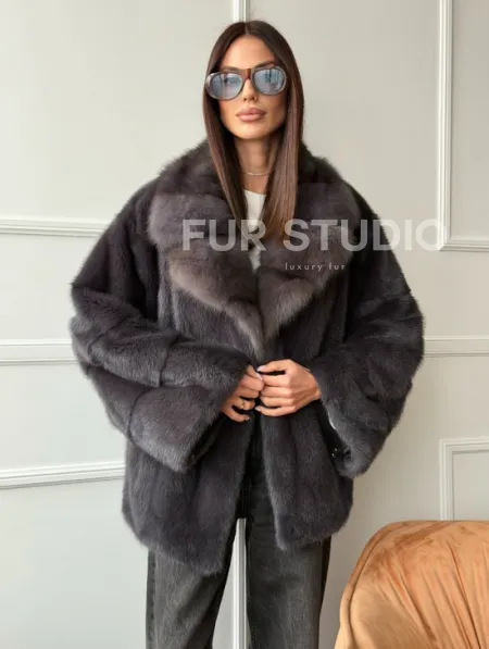 Автоледи норковая с воротником куницы - графит - фото 7