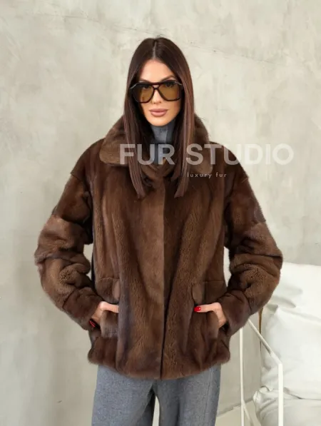 Короткая норковая шуба под соболь - фото 15