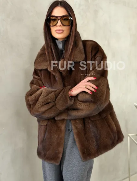 Короткая норковая шуба под соболь - фото 6