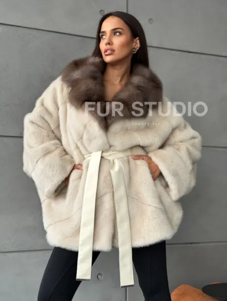 Норковая шуба - куртка с мехом куницы - фото 5