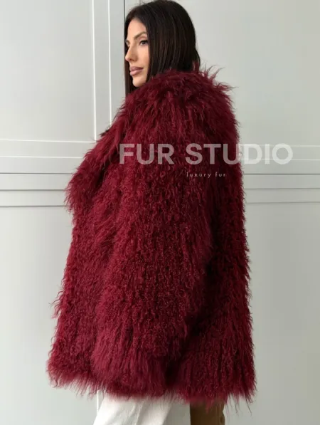 Шуба из ламы PREMIUM - бургунди - фото 5