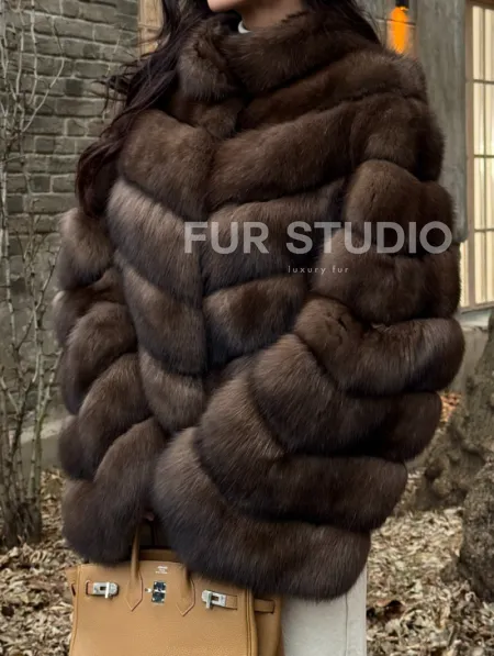 Роскошная шуба из меха соболя стойка воротник - седина 1/2 - фото 1