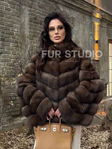 Роскошная шуба из меха соболя стойка воротник - седина 1/2 - фото 6