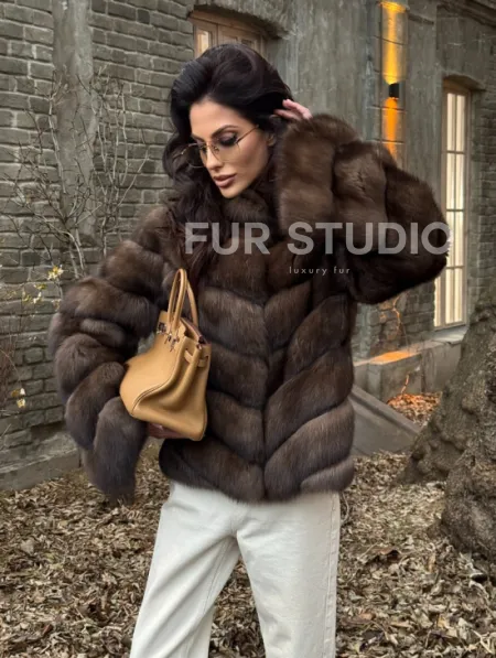 Роскошная шуба из меха соболя стойка воротник - седина 1/2 - фото 3