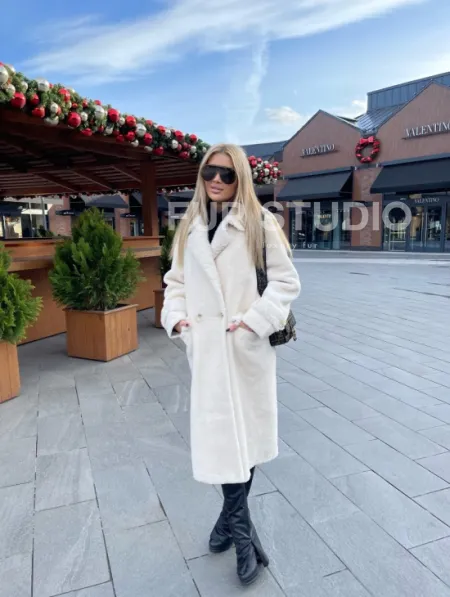 Экошуба в белом цвете с английским воротником - фото 6