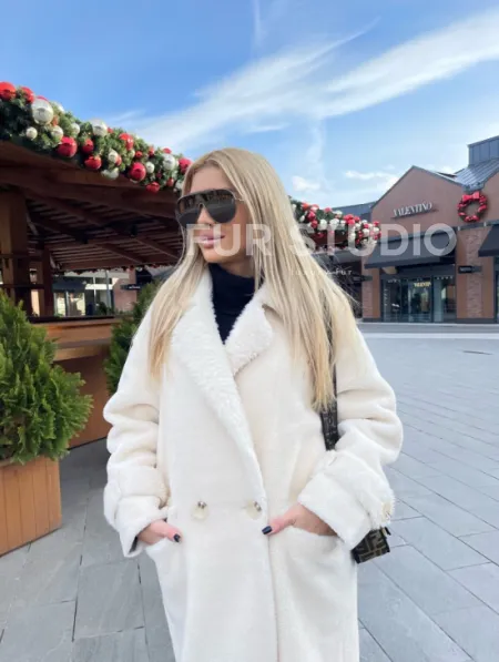 Экошуба в белом цвете с английским воротником - фото 1