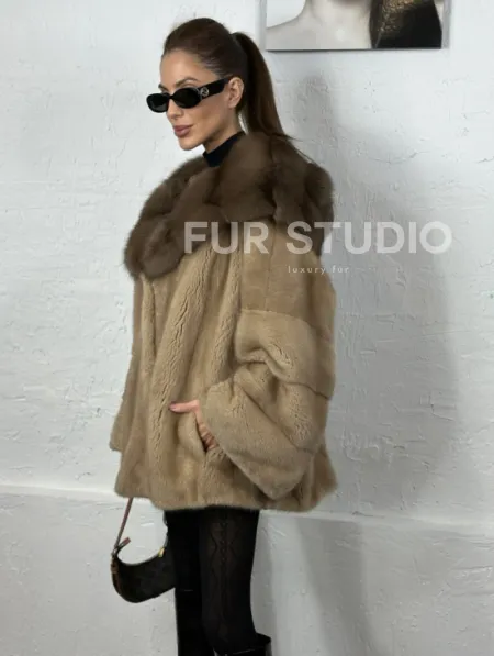 Норка автоледи с капюшоном куница - цвет пастель - фото 4