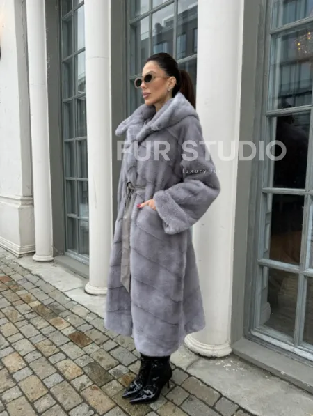 Норка кимоно паркет с капюшоном - цвет серый сапфир - фото 6