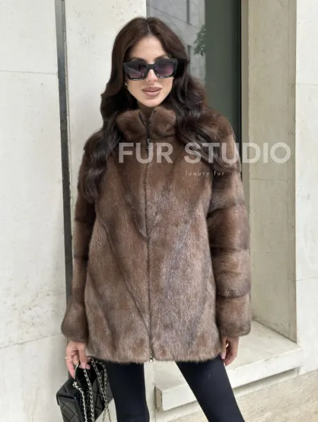 Норковая шуба в коричневом оттенке - Соболь - фото 3