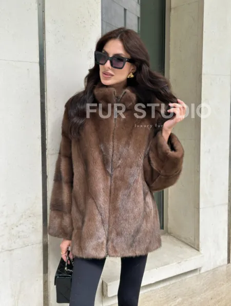 Норковая шуба в коричневом оттенке - Соболь - фото 7