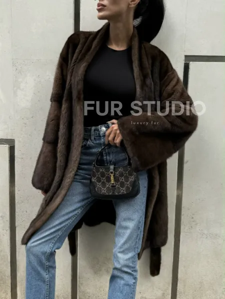 Шуба из скандинавской норки в цвете соболь - фото 2