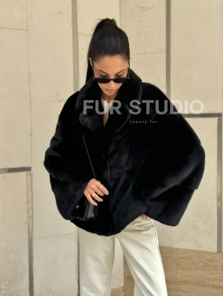 Полушубок из черной норки премиум аукциона - английский воротник - фото 6