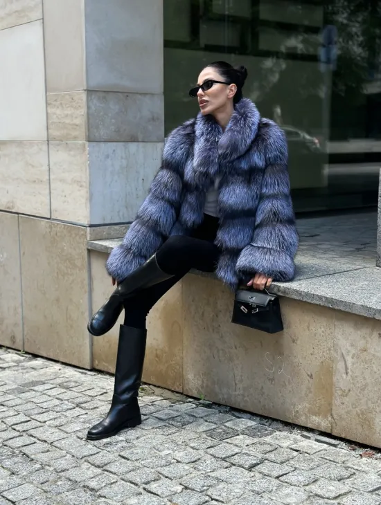 Шуба из меха чернобурки - стойка воротник - фото 3