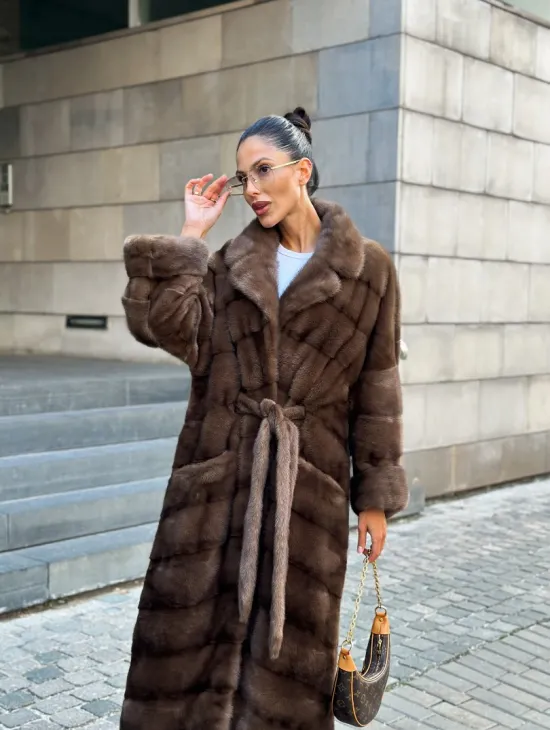 Шуба норковая английский воротник - цвет соболь - фото 4