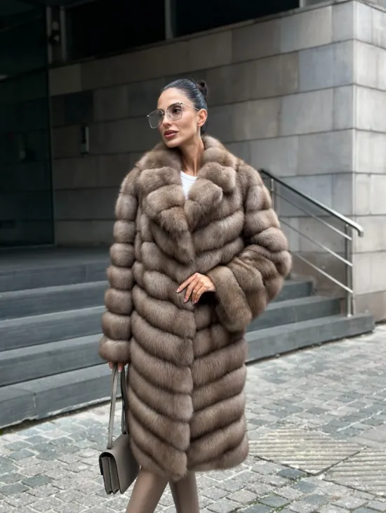 Пальто из меха куницы цвет Tortora - фото 0