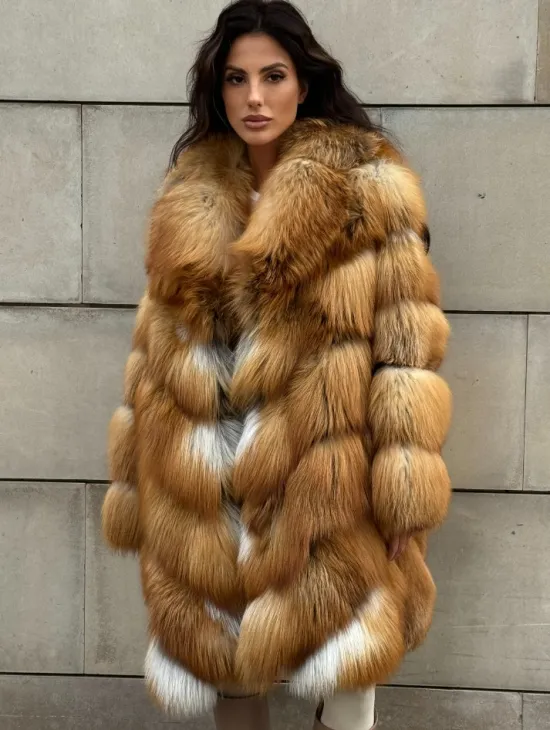 Vintage шуба диагональ из меха лисы Gold Fox, английский воротник - фото 6