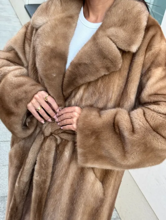 Норковая шуба Vintage Gold с английским воротником - цельные пластины - фото 3