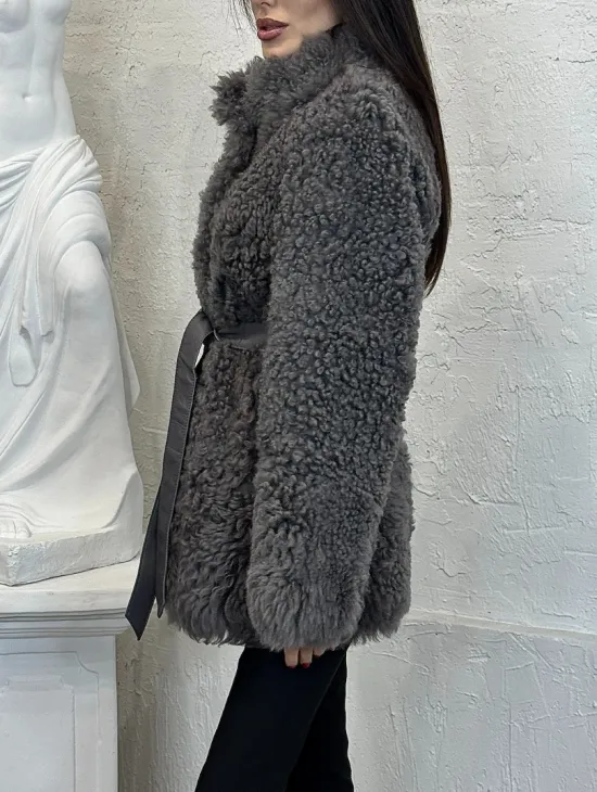 Двухсторонняя женская шуба - дублёнка из меха тиградо, стойка воротник - фото 3