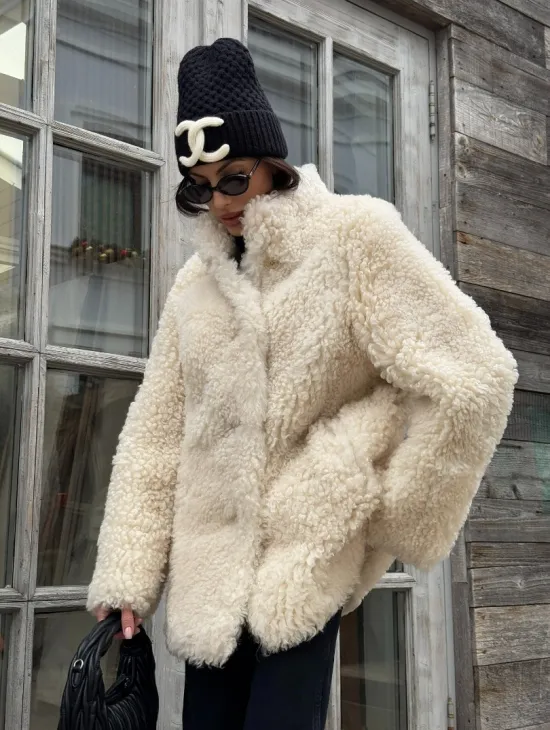 Женская шуба - дубленка двухсторонняя из натурального меха тиградо, стойка воротник - фото 4