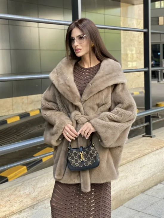Шуба с капюшоном из меха норки VELVET 