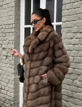 Длинная шуба из меха куницы - фото 5