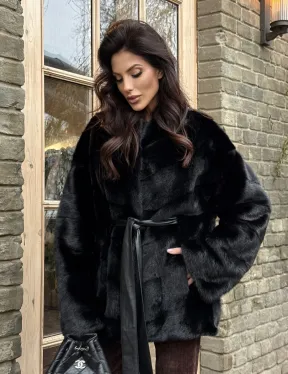 Черный норковый полушубок с воротником V-образным - фото 9